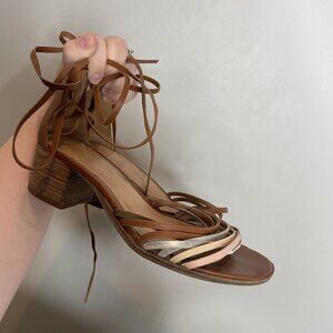 Madewell Brown Leather Block Heel Lace Up Sandal Size 6.5